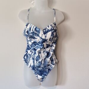 Blue and White Patterned Bodysuit
